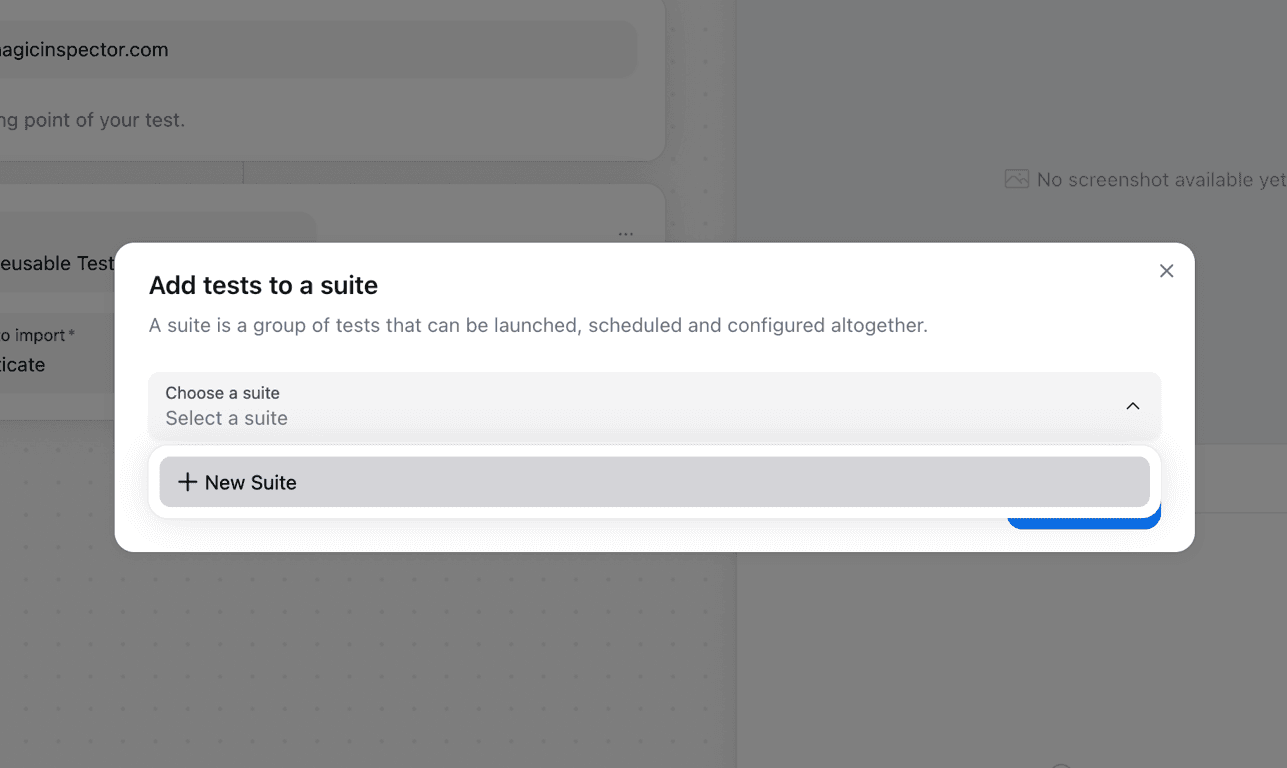 Select or create a suite popup